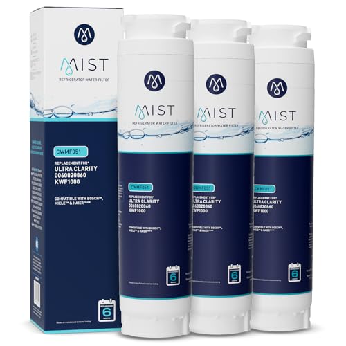 Mist Ultra Clarity Water Filter Replacement for Bosch, Refrigerator Water Filter compatible with 644845, 9000077104, 9000194412, Haier 0060820860, 0060218744, Miele KWF1000 (3 pack)
