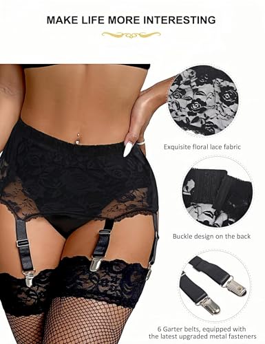 Image of ohyeah 6-Strap Easy Clip Lace Garter Belt for Thigh Highs Stockings Suspender Garter Belts Plus Size Garters Lingerie XS-4XL