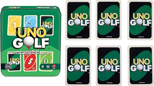 Image of Mattel Games UNO Golf Card Game with Storage Tin | Score Low to Win Big for Kids, Teens & Family Game Night, Ages 7+, 2-10 Players (Amazon Exclusive)