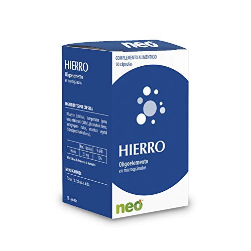 Neo | Hierro - 50 Cápsulas | Complemento Alimenticio Para Ayudar Al Mantenimiento De Músculos, Nervios Y Huesos Fuertes | Refuerza El Sistema Inmunitario | Sin Gluten | Tomar 1 O 2 Cápsulas Al Día