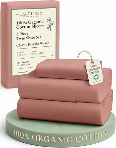 Image of LANE LINEN 100% Organic Cotton Twin Sheet Set, Soft & Comfy Premium Bedding Sheets & Pillowcases, Luxury Hotel Like Percale Sheets, Reinforsed French Seam in Fitted Sheets Pocket - Rose Dawn