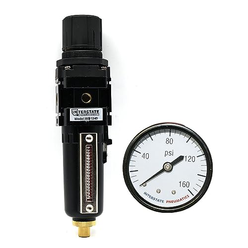 Interstate Pneumatics WB1340 1/4 Inch Standard Metal Bowl Filter/Regulator with 160 PSI Gauge