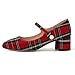 ROSERWISH Women's Round Toe Cute 2 Inch Uniform Strap Low Heel Chunky Ankle Strap Pumps Shoes Red Plaid Size 6 - Zapatos de Tacon para Mujer