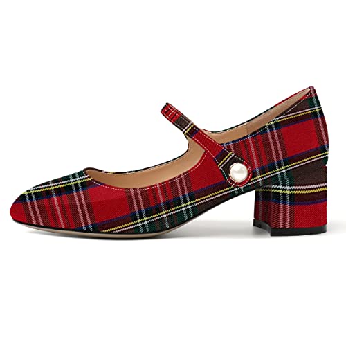 ROSERWISH Womens Strap Patent Ankle Strap Uniform Cute Round Toe Chunky Low Heel Pumps Shoes 2 Inch2