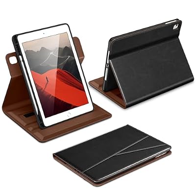 DTTO for iPad 6th / 5th Generation 9.7 Inch (2018/2017), iPad Air 2 / Air 1 Case, 360 Degree Rotating Premium Leather Folio Stand Cover with Pencil Holder, New Black