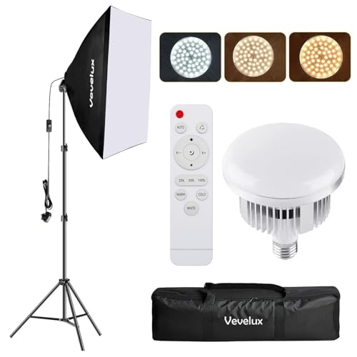 Softbox Lighting Kit LED Photography 3000K-6600K&1-100% Dimmable Studio Softbox 50x70cm with Carrying Bag Portraits Product Video Photography Lighting Kit (1 X 45W SOFTBOX)