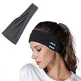 LiberFlor Sleep & Sport Headband 5.0 Bluetooth， Rechargable Built-in Stereo Speakers & Mic,Beanie Cap Headband Gifts Unisex for Men Women Teens (Dark Gray)