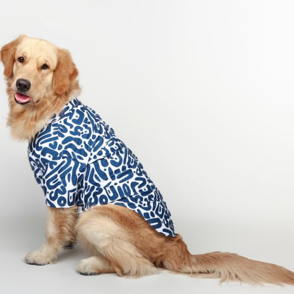 Image of Ezra Polyester Blend Dog Shirt - Abstract Blue, 3X-Large | Lightweight & Breathable Outfit for Dogs | Stylish & Comfortable Pet Clothing and Outings
