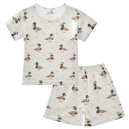 Pajama Short Sets Duck Cartoon Cute Pattern Soft Cotton Summer Sleepwear 2 Piece PJS Size 5-14T