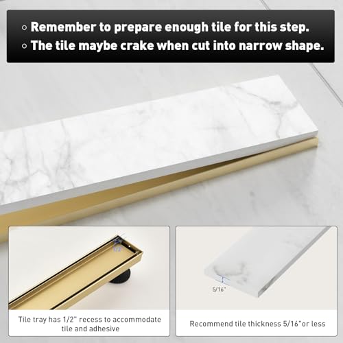 (Brushed Stainless) HEKIWAY Linear Shower Floor Drain, Brushed Gold 24 Inch 304 Stainless Steel Bathroom Drains Kit (Brushed Gold, 28), DILOU2024 by HEKIWAY - Image 7