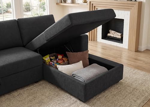 Image of HONBAY Sectional Sleeper Sofa with Pull-Out Bed Storage Chaise, 6 Seater Couch for Living Room, Dark Grey