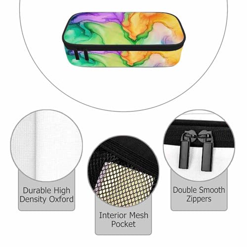 Image of Abstract Print Pencil Case Colorful Fluid Waves Golden Swirls Pencil Bag Pouch Box Organizer for College School Students Boy Girl