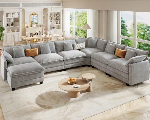 Image of Hanherry Modular Sectional Sofa,Cloud Couch for Living Room,Modern Deep Seat Sofa Chenille Fabric Comfy Couches with Throw Pillows & Movable Ottoman for Apartment