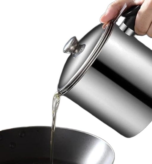 HADPA STORE Cooking Oil Container Kitchen Frying Oil Container Tank Pot Strainer Filter Oil Filter Pot, Stainless Steel for Kitchen for Frying, Cooking Filter (1.4L) HADPA STORE Cooking Oil Container Kitchen Frying Oil Container Tank Pot Strainer Filter Oil Filter Pot, Stainless Steel for Kitchen for Frying, Cooking Filter (1.4L)