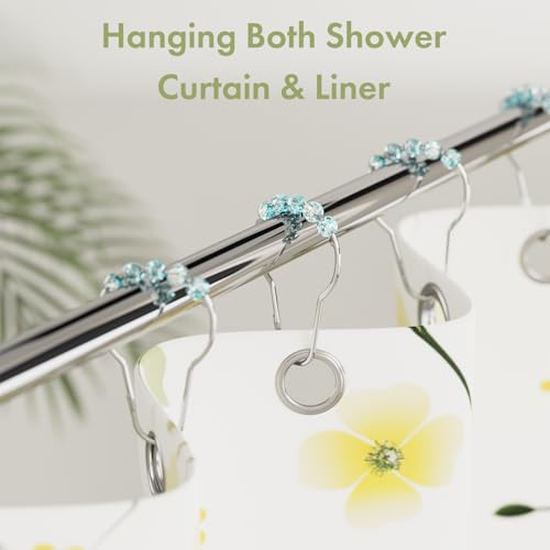 Image of Amazer Shower Curtain Rings, Decorative Shower Curtain Hooks, Shower Curtain Hooks, Rustproof Stainless Steel Shower Hooks for Bathroom Shower Curtain-Set of 12, Ice Blu