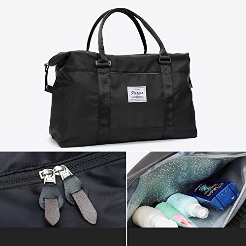 Large Weekender Bag For Women, Men, Sports, Gym, Carry on, Duffle Bag Black, Overnight Shoulder Bag, NICE COM SUPPLY, Fit 15.10 laptop with Dry Wet Pocket