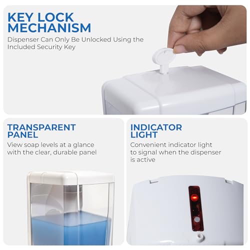 Image of Robustt Automatic Wall Mounted Liquid Soap Dispenser 700 Ml (White, Pack of 1) - with Adhesive Hooks | Easy Installation for Bathroom & Kitchen - Durable ABS Material, Sleek Design