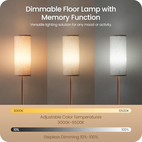 Image of Dimmable Floor Lamps for Living Room with Remote and Foot Switch, 64.4 inch Modern Standing Tall Lamp, Corner Lamp for Bedroom, Office, Bulb Included, 3000K-6500K, Beige and Brown VW06LD05W1