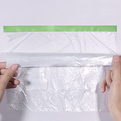 Image of uxcell Pre-Taped Masking Film, 12 inch x 82ft, Plastic Drop Cloth with Low-Tack Painters Tape for Painting Protection Green 2Pcs