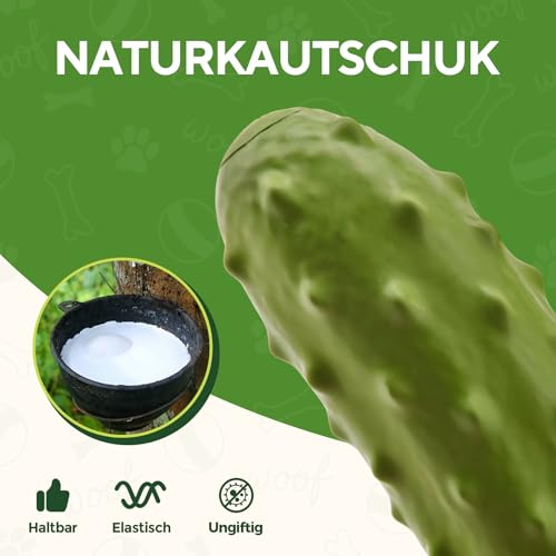 LIFLIX Hundespielzeug Quietschend für Kauer, Harte Kauspielzeug Hund aus Naturkauschuck, Hundespielzeug Robust für Kleine Mittelgroße und Große Hunde, Gurke Form