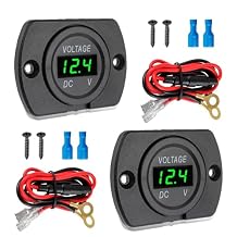 2 Pack DC 12V 24V Waterproof Car Voltmeter with Green LED Digital Display Panel and Mounting Plate Round Voltage Gauge Meter with Terminal for Boat Marine Motorcycle TruckGreen Light