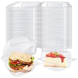 Jizvxe 200 Pcs Clear Plastic Take out Containers,Disposable Fancy Hinged Top Square Clamshell Food Boxes,Cake Slice Containers Clamshell Takeout Tray with Clear Lids,5.3x4.7x2.8 Inch