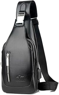 Unisex Imported Leather Chest Shoulder Crossbody Bags Brown + USB Connector