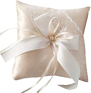 Yhuasia Lace Ring Pillow, Lace Wedding Ring Pillow, Lace Ring Bearer, Wedding Ring Pillow, Jewelry Pillow Cushion, Lace Pearl Satin Bow, for Ring Pillow Engagement or Wedding Rings