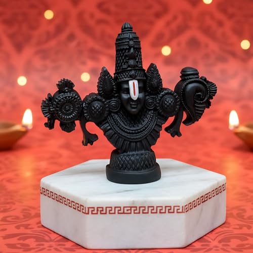 Image of ARNAVIRA Lord Balaji Face Idol | 4.2 x 3.5 Inch Black Terracotta Venkateswara Face Murti for Pooja Room | Car Dashboard | Gifting | Home Temple Decor