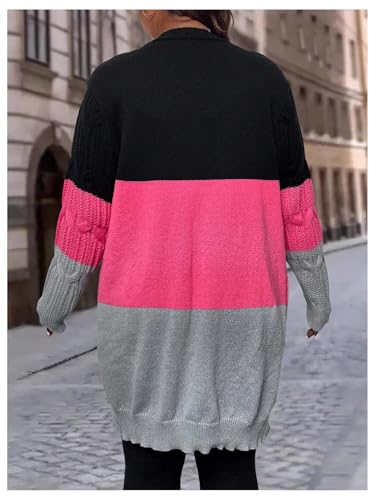 Image of SOLY HUX Women's Plus Size Color Block Cardigan Sweater Open Front Long Sleeve Casual Cardigans