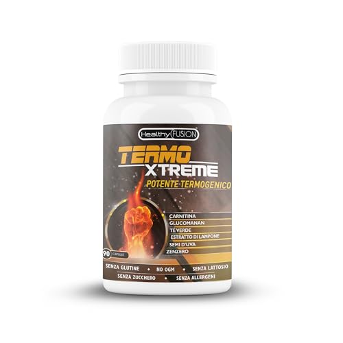Healthy Fusion TermoXtreme | Termogenico e dimagrante con potente azione bruciagassi | L-Carnitina + CLA + Glucomannano + Tè verde | Stimola il metabolismo | Riduce l'appetito 90u