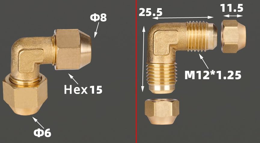 Codo de latón de 8mm a 6mm para tuberías de agua y gas 3