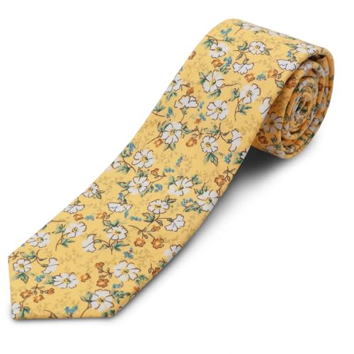 Image of Cotton Floral Ties for Men 2.76 inch Men's Skinny Tie Linen Flower Printed Neck Tie for Wedding Dating Party