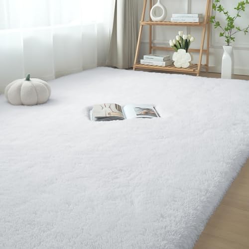 White Fluffy Area Rug Bedroom: Shag Rugs for Bedroom -White Area Rug 5x7 Plush Fuzzy Carpet for Living Room,Christmas Rug