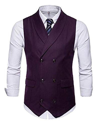 Men's Double Breasted Purple Vest Shawl Lapel Waistcoat Business Suits Vest