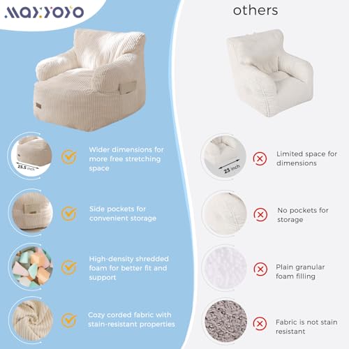 Image of MAXYOYO Kids Bean Bag Chair, Stuffed Bean Bag Sofa, Beige, Standard