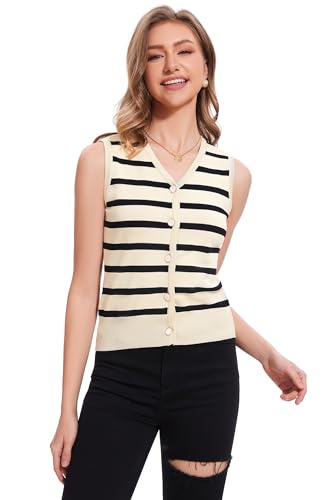 Women's Vest V Neck Striped Lightweight Sleeveless Sweater Button Up Knit Tops Summer Casual Outfits3