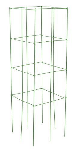 Panacea Heavy-Duty Tomato Towers, 47" Green Steel Garden Cages, 3 Pack - Foldable Plant Supports with Four Panels and Soil-Insert Legs for Tomatoes and Climbing Plants