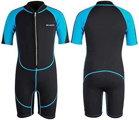 Kids Wetsuit, 2mm Neoprene Thermal Swimsuit Toddlers Boys Front Zipper Keep Warm Diving Surfing Swim Lessons (Boys, 2)