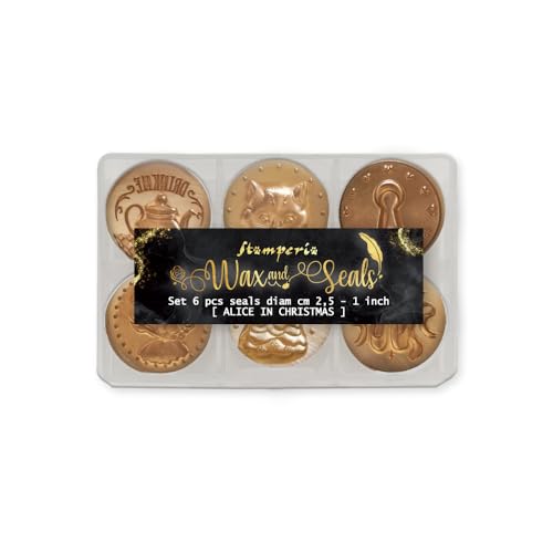 Stamperia - Set of Seals for Scrapbooking, Albums, Card Making, Bullet Journalling and More, Perfect for Personalised Stamping, Crafts and Gifting (Alice in Christmas) (6 Seals) (dia. 2.5cm)