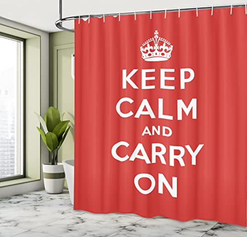ABAKUHAUS Keep Calm Shower Curtain, Bicolour Composition Carry on Text Royal UK Crown Calligraphic Image, 78 Inches, Red White - Image 4