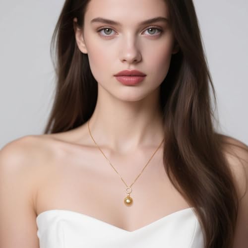 Round 12MM Pearl Pendant Necklace, Blue Black Pink Purple Golden Cultured Pearls S925 Sterling Silver Necklace, 18+2In Adjustable Chain, Elegant Jewelry Gifts for Women Mother Wife3