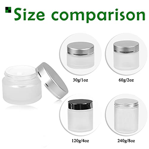 15 Pack 1oz/30g frosted Round Glass Jars - Empty Cosmetic Refillable Containers with Inner Liners, Silvery White Lids… - Image 6