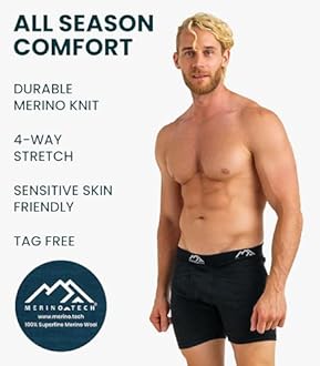 Merino.tech Merino Wool Underwear Mens - 100% Merino Wool Base Layer Boxer Briefs for Men