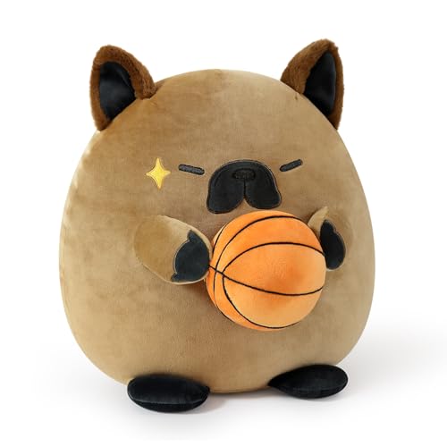 shownicer Plüschtier Französische Bulldogge Hund Kuscheltier Mit Basketball Stofftier Kawaii Hund Plüsch Kissen Spielzeug Hund Wurfkissen Geschenk für Kinder Jungen 3+ Jahre (Hund & Basketball, 35cm)