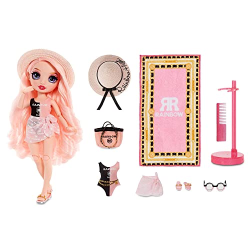 Rainbow High Pacific Coast - Bella Parker - Pink Fashion Doll with Outfit, Interchangeable Legs and Doll Stand - Towel, Bag and More - Gift and Collectable Doll for Children from 6 Years
