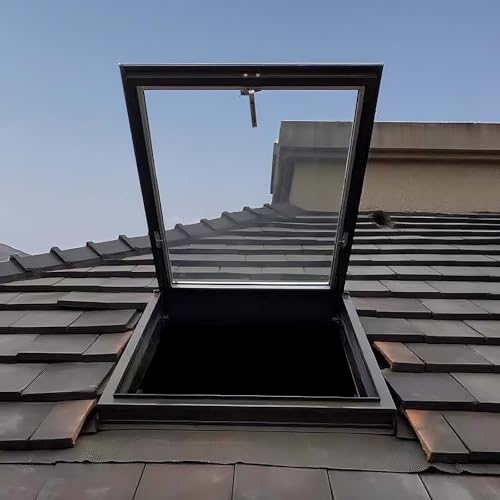Skylight Ventana cuadrada/rectangular de aleación de aluminio para iluminación diurna, ventilación manual, techo doble, cubiertas de pozo personalizadas (32 x 22 pulgadas) para sótanos y techos