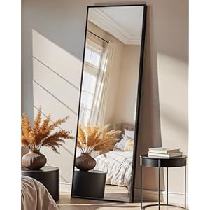 Full Length Mirror, 56″ x 15″ Standing Large Floor Mirror with Aluminum Frame for Bedroom, Living Room, Bathroom（Black