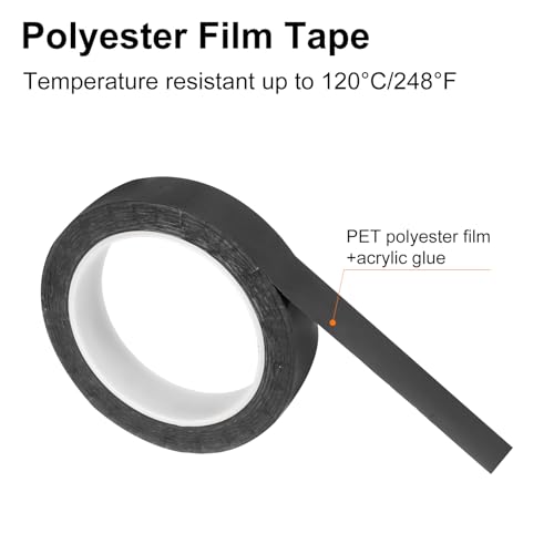 Image of uxcell 1 Rolls Black 0.87 Inch x 72 Yards Polyester Film Electrical Tape PET Tape High Temperature Heat Resistant Tape for Transformer Motor Wire 5S Positioning Logo,22mm x 66m