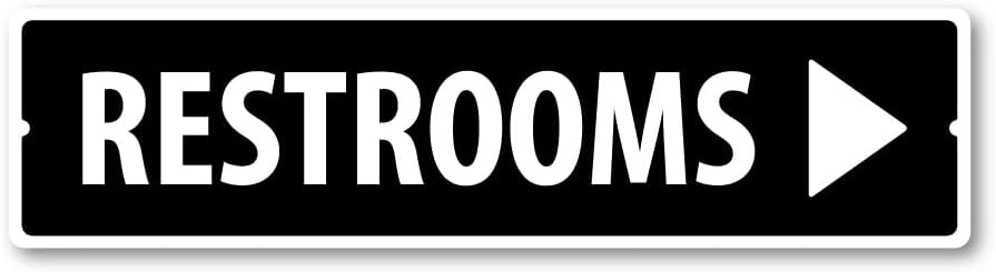 GRX1477 Indoor/Outdoor Plastic Sign LARGE 24 in x 6 in: RESTROOMS. ARROW RIGHT (black/white) Style 1